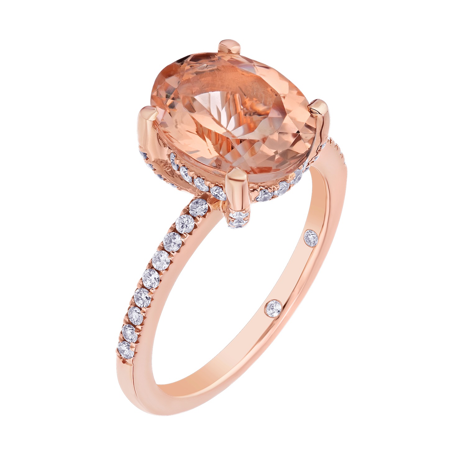 Peach Blossom&trade; Rose Gold Oval Solitaire Prong Set Diamond Shoulders Ring Diamond 2.638 Ctw
