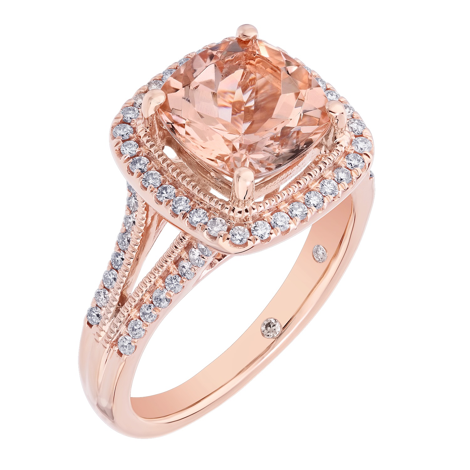 Peach Blossom&trade; Rose Gold Pear Halo with Textured Bezel Split Shank Ring Diamond 3.10 Ctw