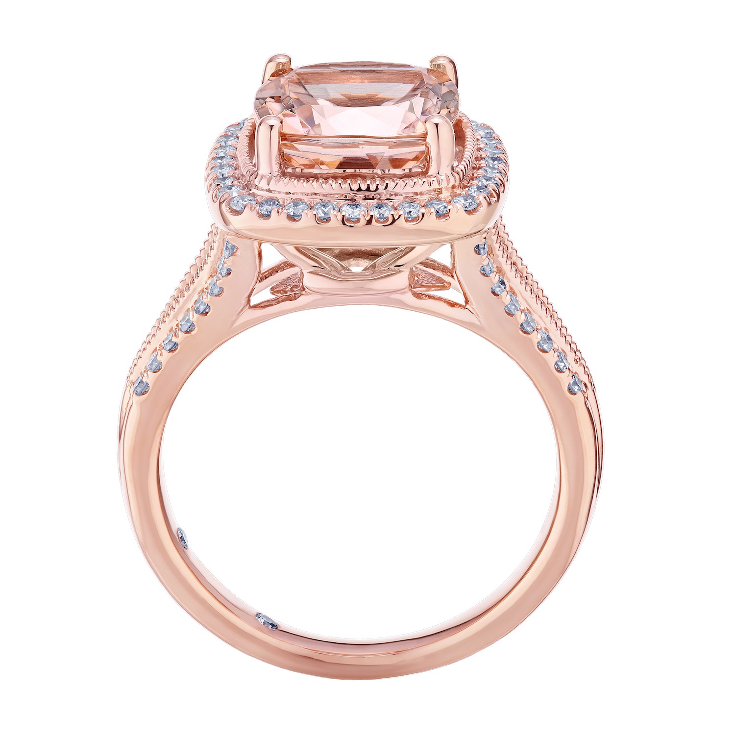 Peach Blossom&trade; Rose Gold Pear Halo with Textured Bezel Split Shank Ring Diamond 3.10 Ctw
