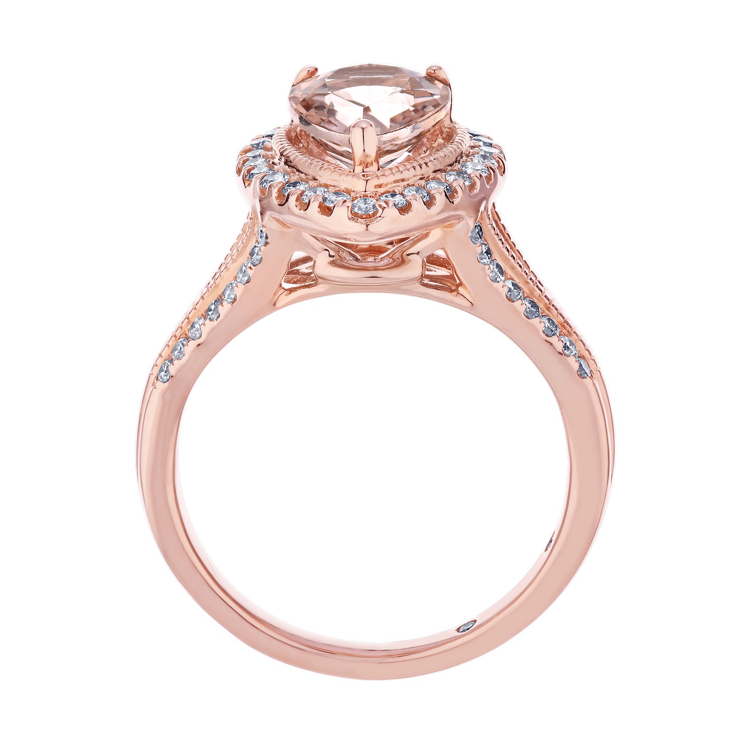 Peach Blossom&trade; Rose Gold Pear-Shape Halo with Textured Bezel Split Shank Ring Diamond 1.90 Ctw