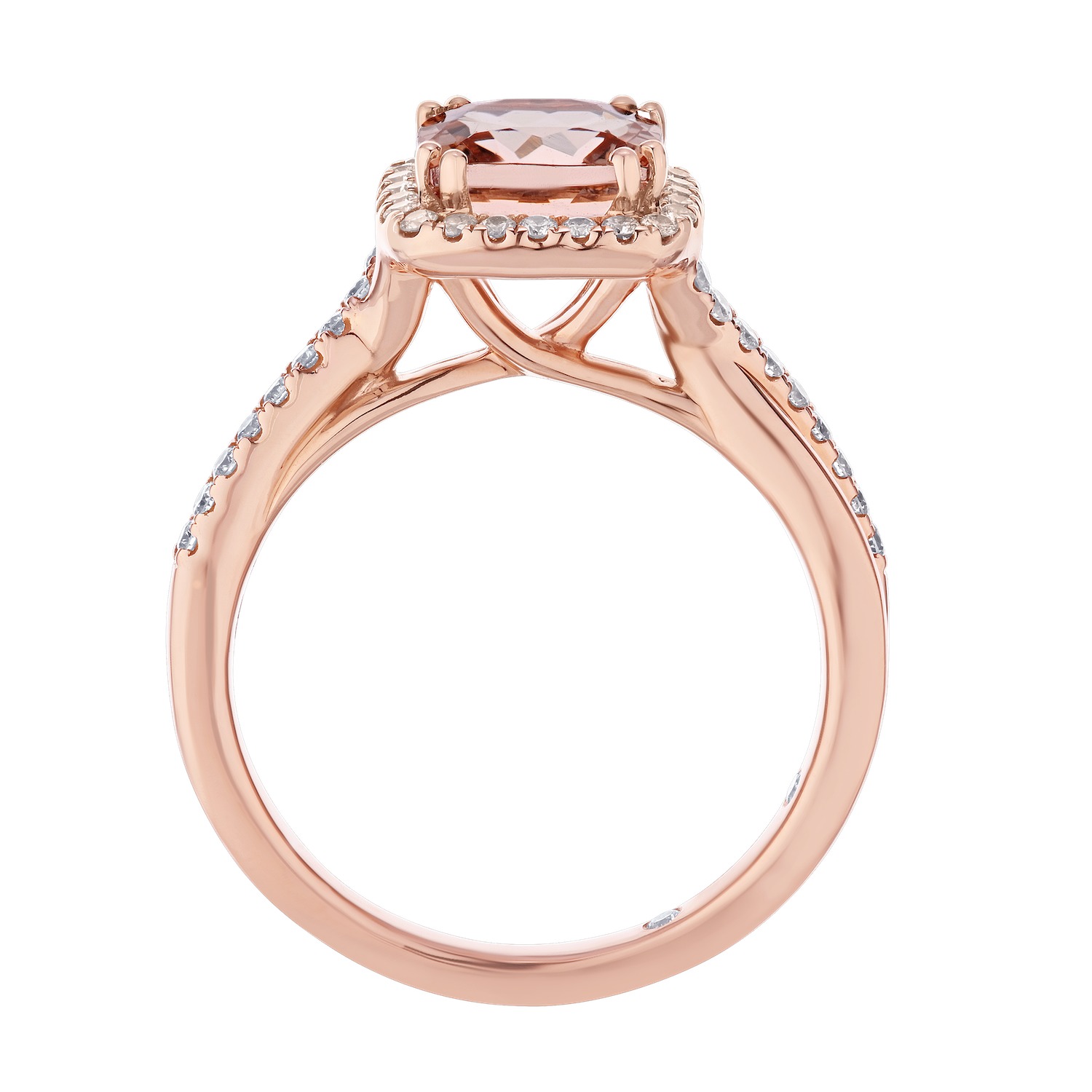 Peach Blossom&trade; Rose Gold Cushion Halo with Crossover Shoulders Ring Diamond 1.38 Ctw
