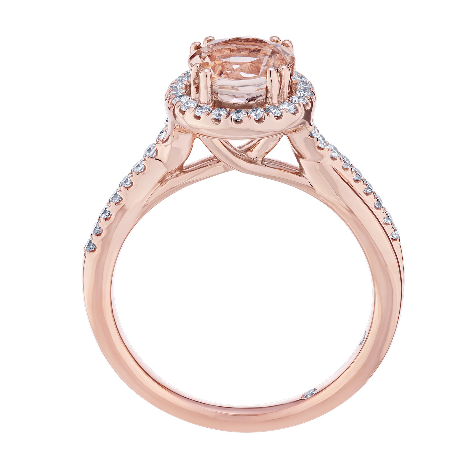 Peach Blossom&trade; Rose Gold Round Halo with Crossover Shoulders Ring Diamond 1.50 Ctw