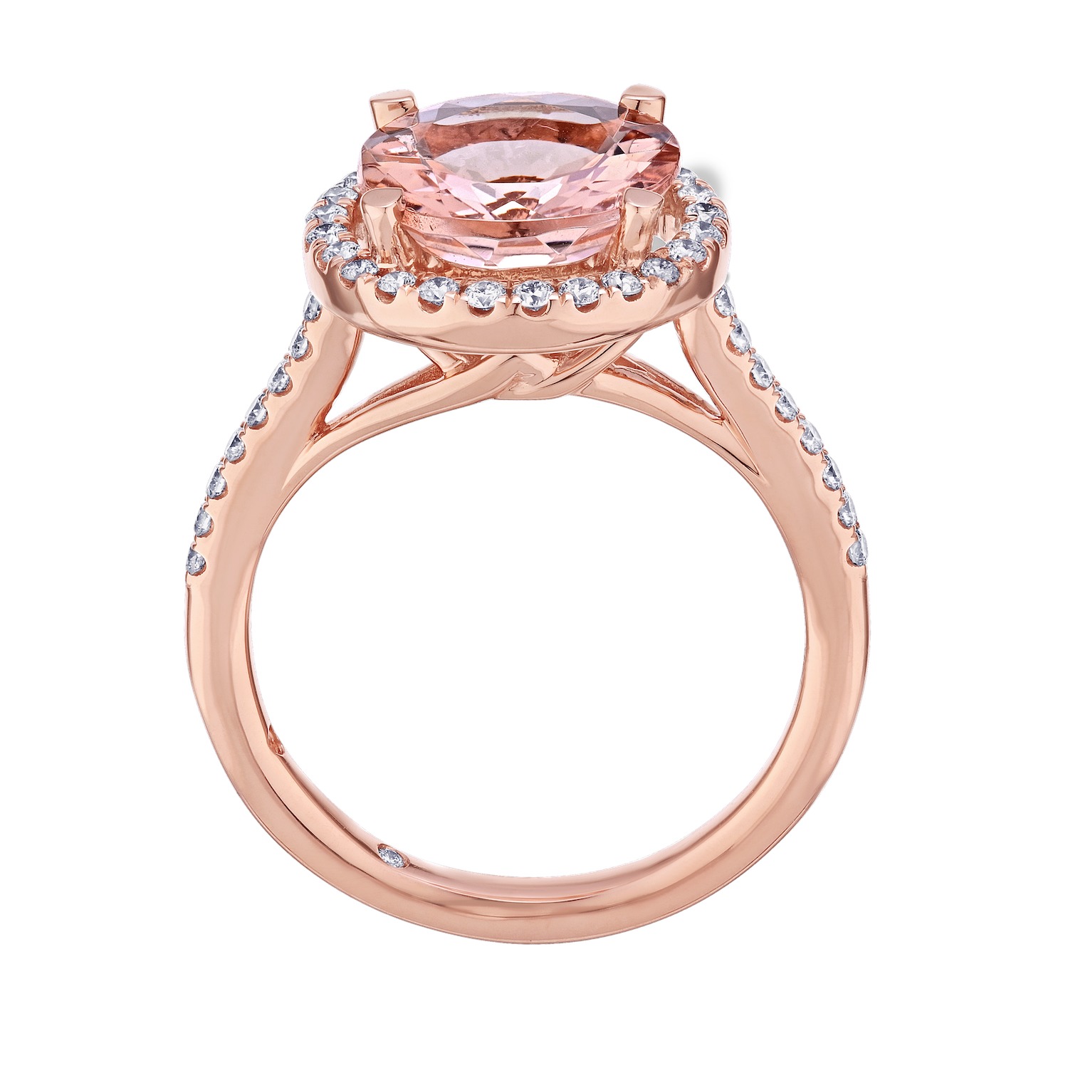 Peach Blossom&trade; Rose Gold Round Halo with Pave Shoulders Ring Diamond 3.73 Ctw