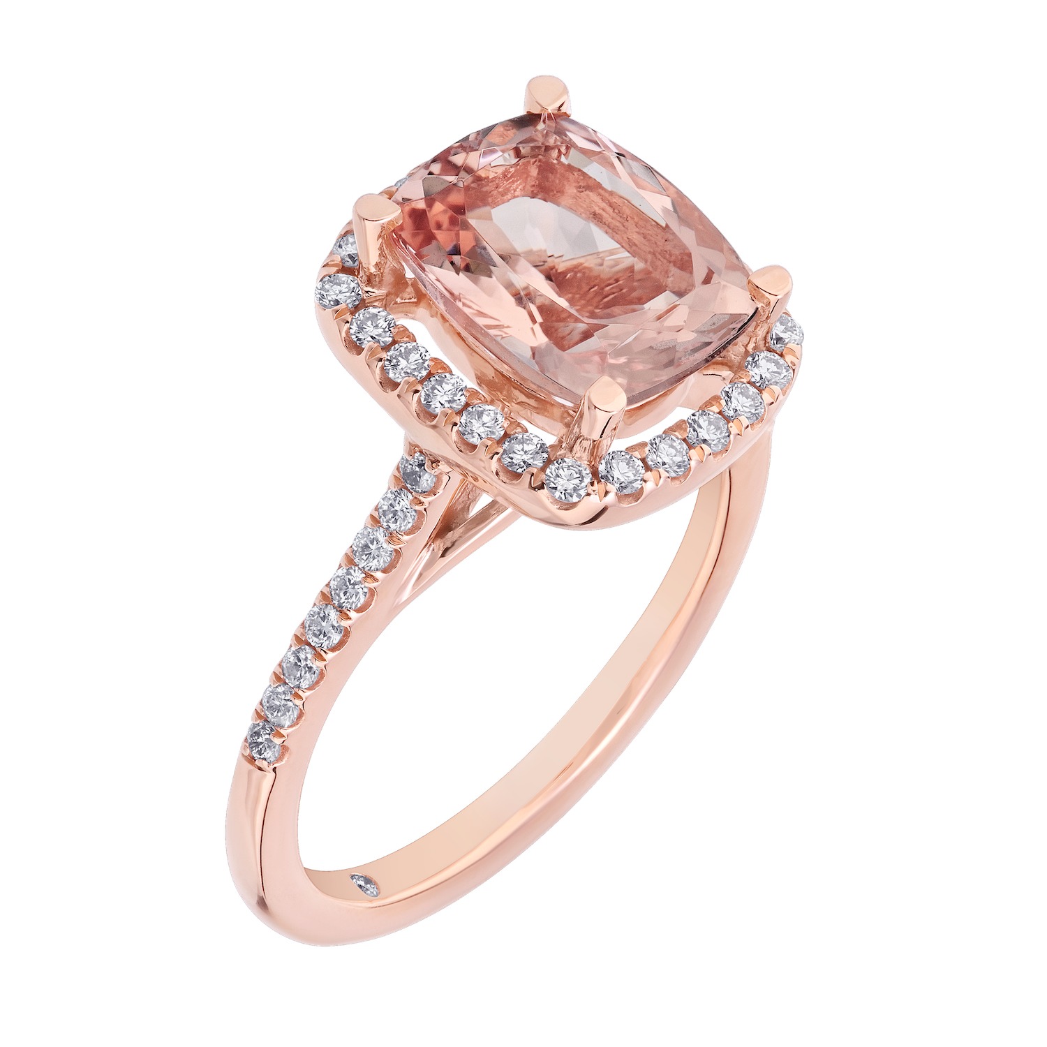 Peach Blossom&trade; Rose Gold Elongated Cushion Halo with Pave Shoulders Ring Diamond 4.494 Ctw