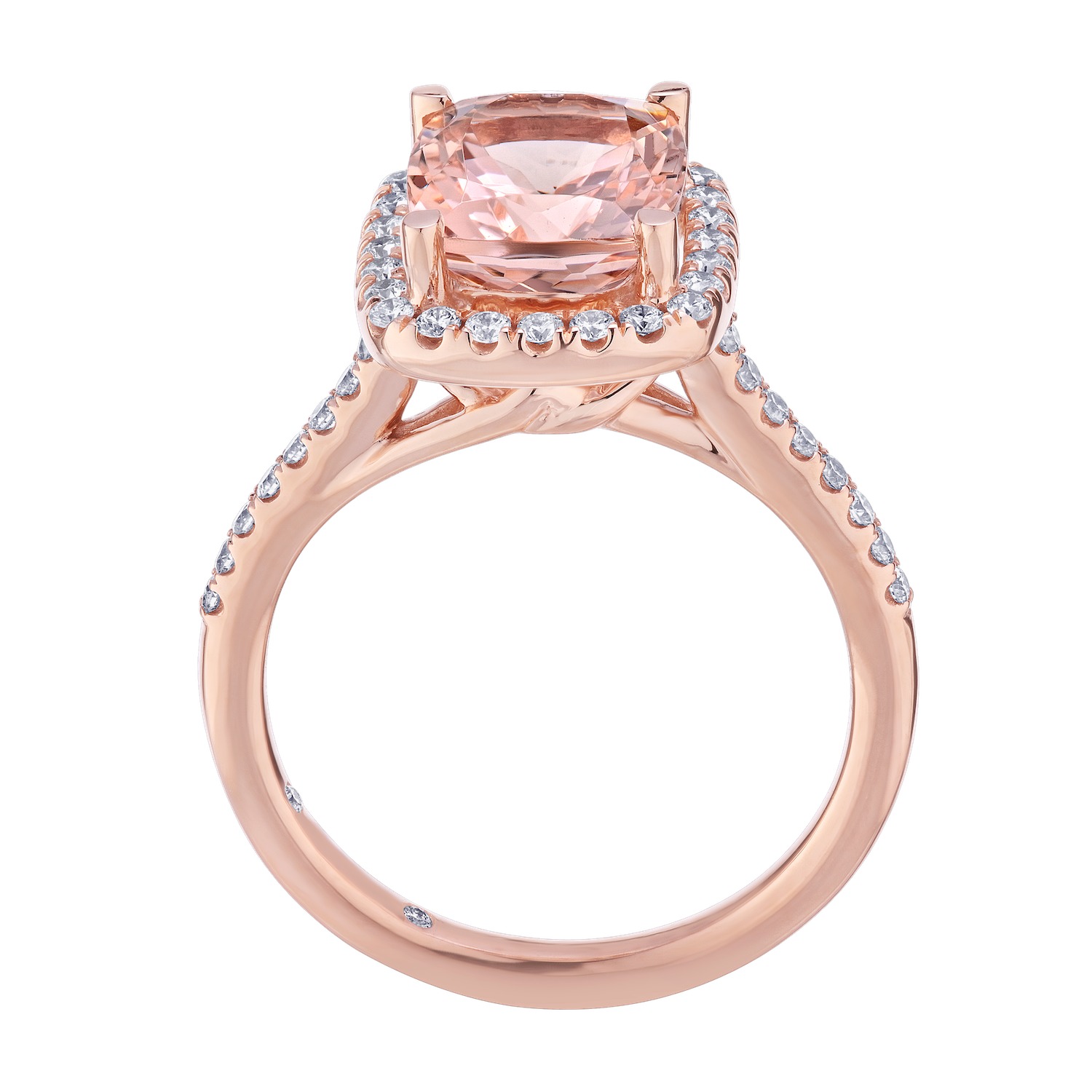 Peach Blossom&trade; Rose Gold Elongated Cushion Halo with Pave Shoulders Ring Diamond 4.494 Ctw