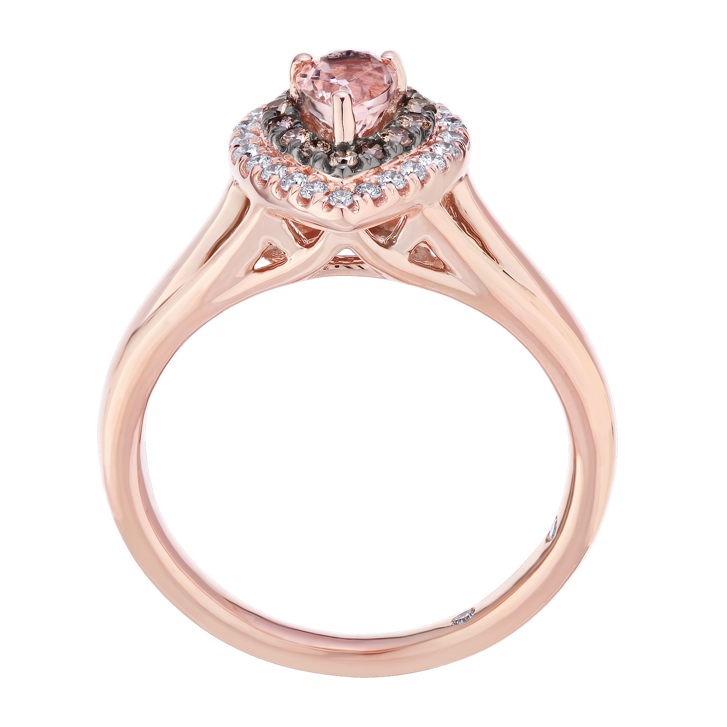 Peach Blossom&trade; 14k Pear Shape Center Cognac & White Double Halo Split Shank Ring Diamond 0.94 Ctw