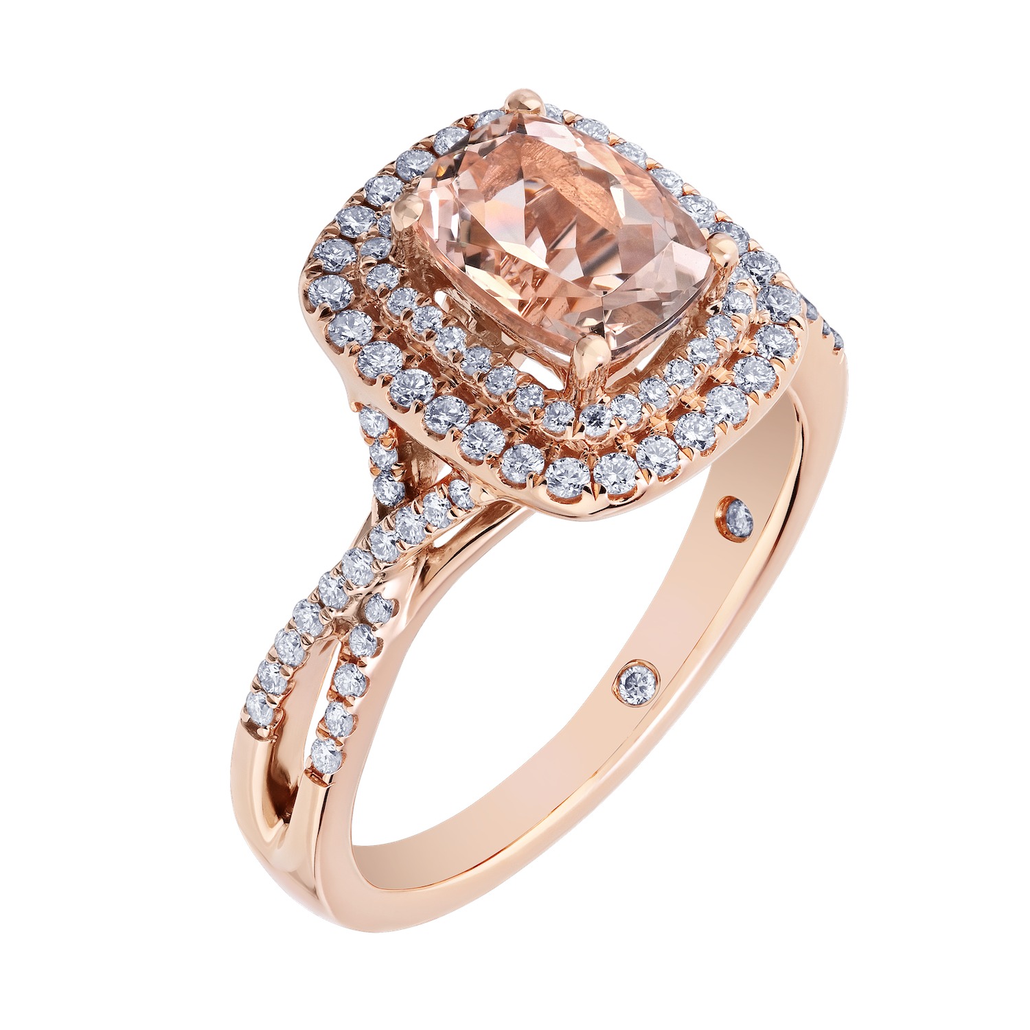 Peach Blossom&trade; 14k Elongated Cushion Double Halo Crossover Shoulders Ring Diamond 1.046 Ctw