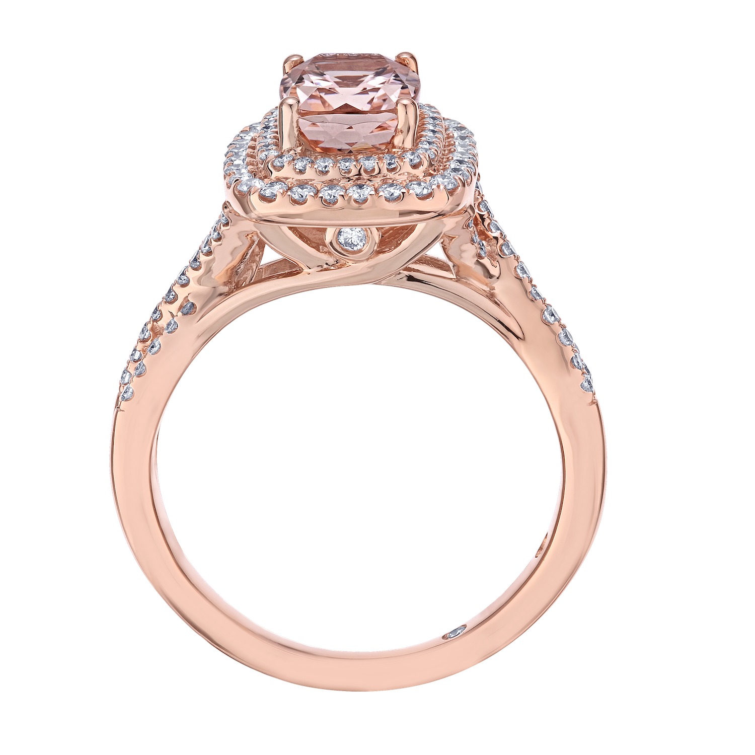 Peach Blossom&trade; 14k Elongated Cushion Double Halo Crossover Shoulders Ring Diamond 1.046 Ctw