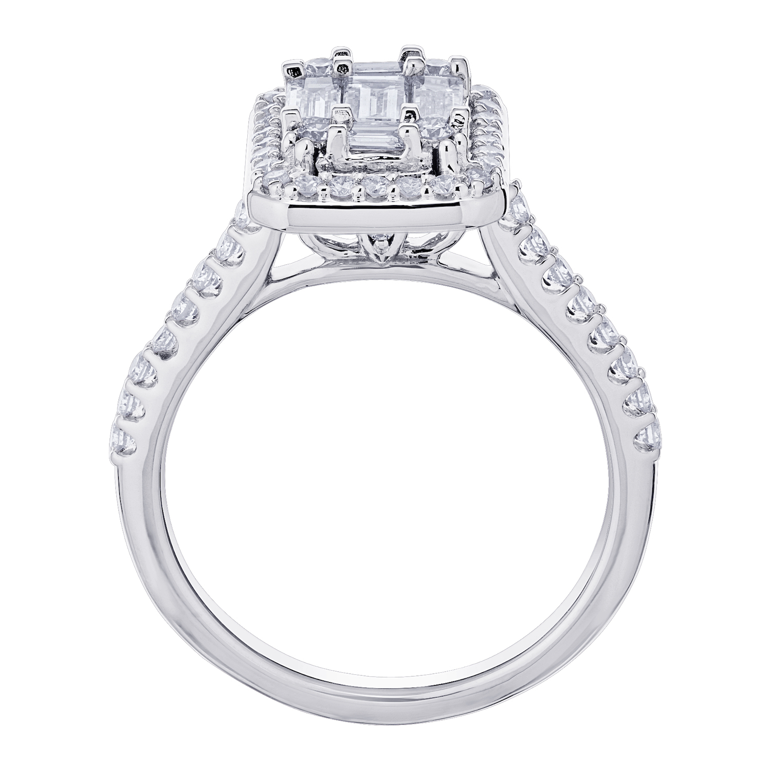 Multiplicity&trade; 14k Emerald Shape Center with Halo Shared Prong Set Shoulders 1.00 Ctw Diamond