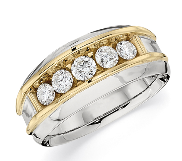 Shefian&trade; 14K Two Tone Ring Men's Channel Set 5 Stone with Rails Diamond 2.00 Ctw