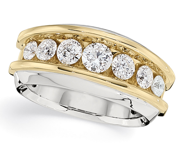 Shefian&trade; 14K Two Tone Ring Men's Channel Set 7 Stone with Rails Diamond 0.50 Ctw