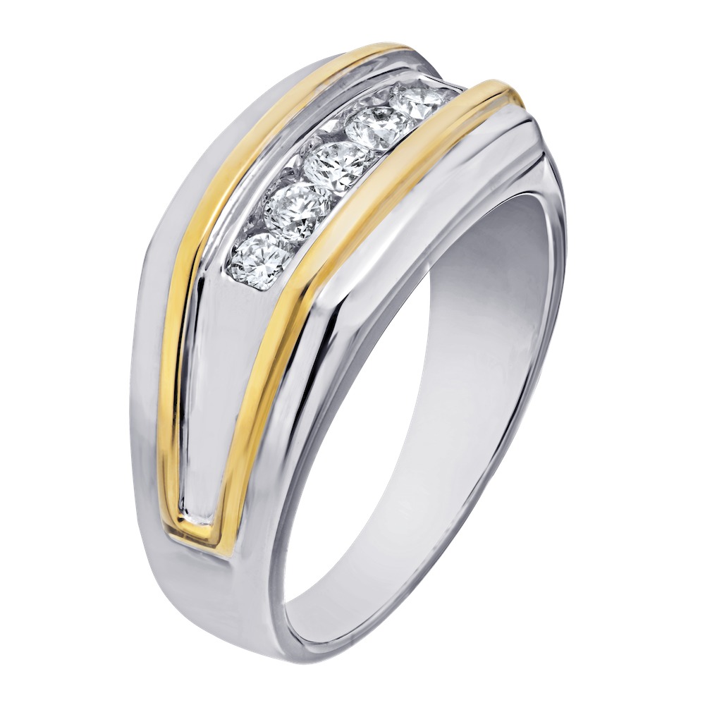 Shefian&trade; 14K Two Tone Ring Men's 5 Stone Channel Set Raised Rails Diamond 0.50 Ctw