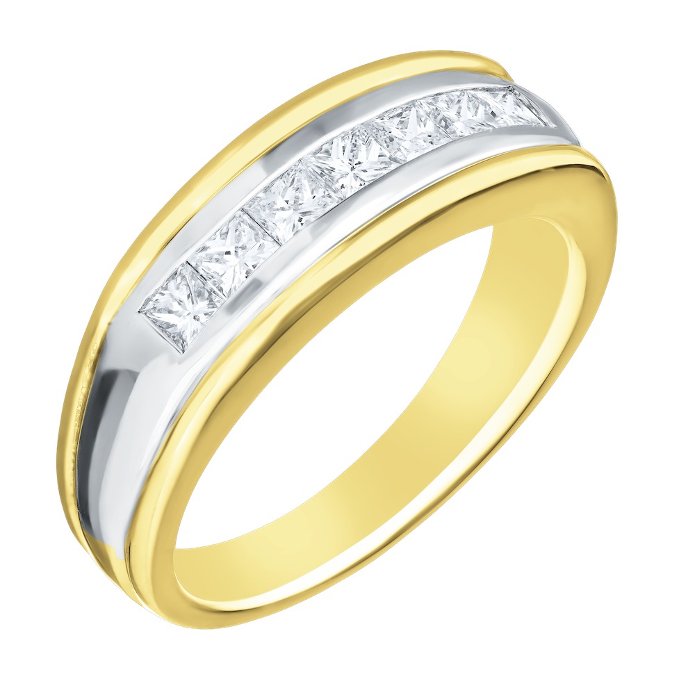 Shefian&trade; 14K Two Tone Ring Men's 7 Stone Princess Cut Channel Set Diamond 1.00 Ctw