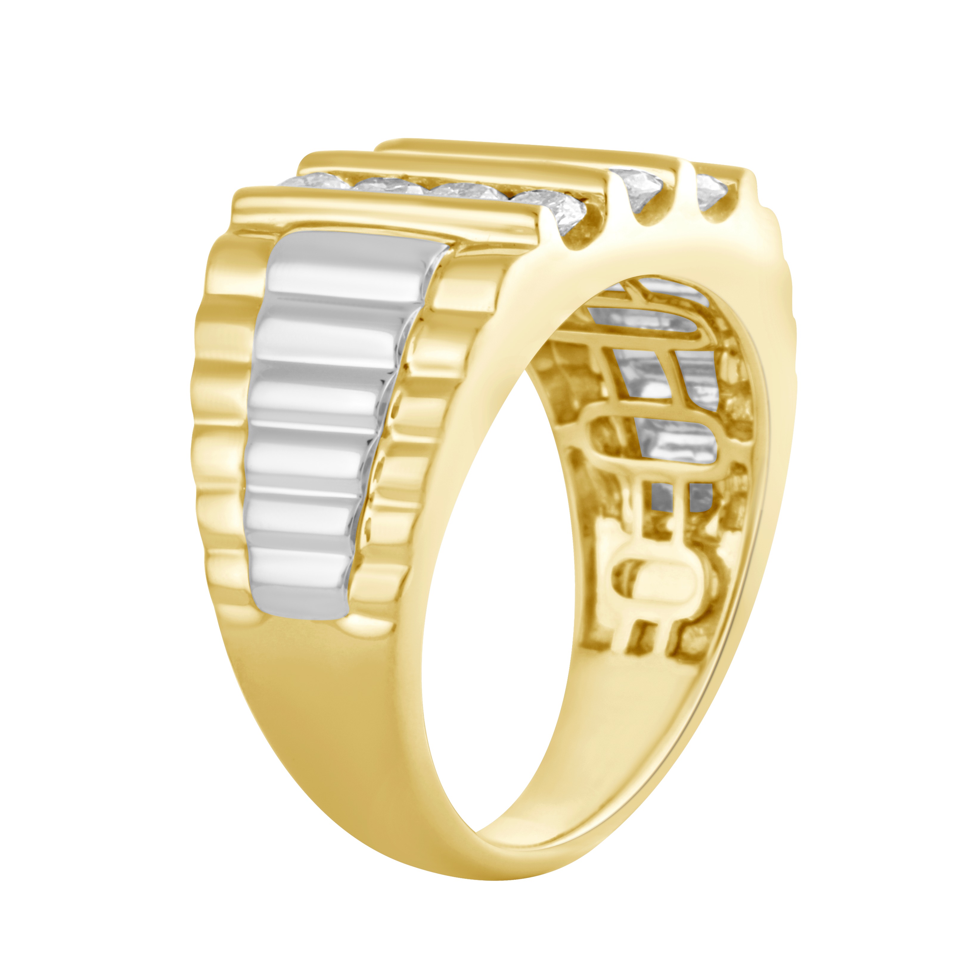 Shefian&trade; 14K Two Tone Ring Men's 3 X 3 Row Channel Set Diamond 1.00 Ctw