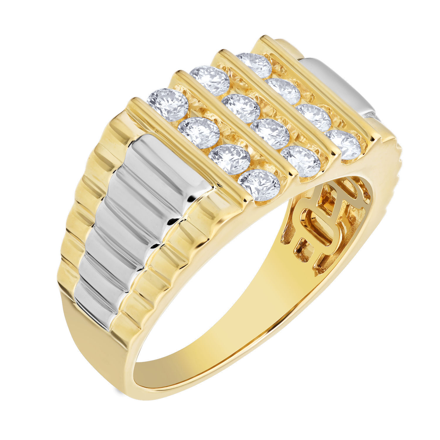 Shefian&trade; 14K Two Tone Ring Men's 3 X 3 Row Channel Set Diamond 0.50 Ctw