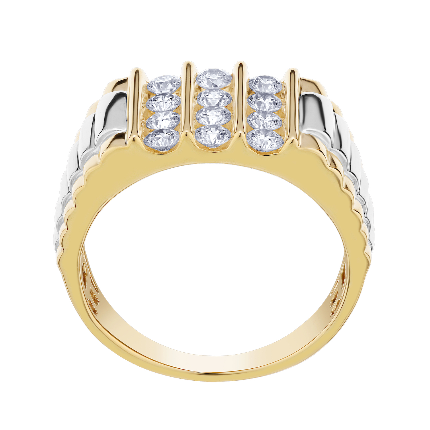 Shefian&trade; 14K Two Tone Ring Men's 3 X 3 Row Channel Set Diamond 0.50 Ctw