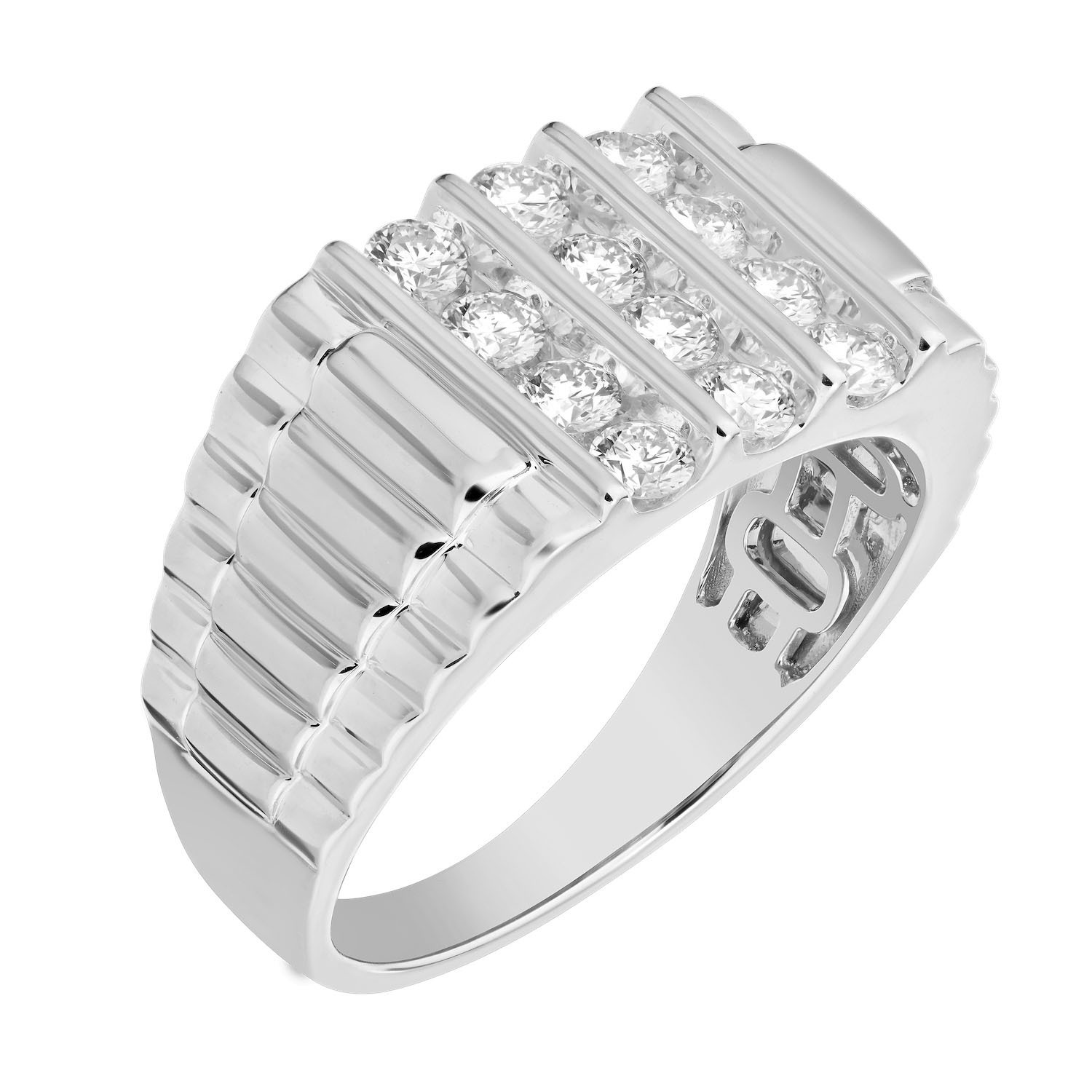 Shefian&trade; 14K White Gold Ring Men's 3 X 3 Row Channel Set Diamond 1.50 Ctw