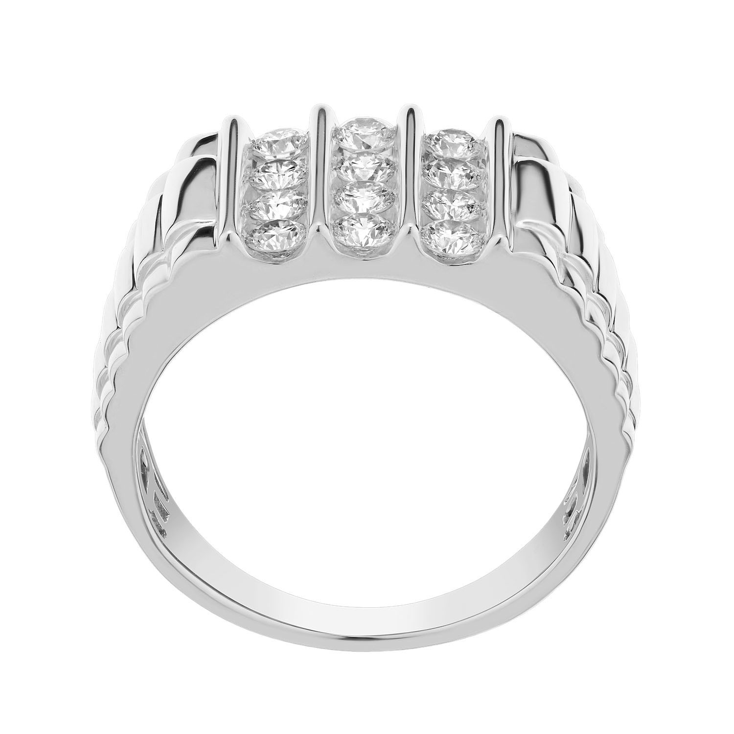Shefian&trade; 14K White Gold Ring Men's 3 X 3 Row Channel Set Diamond 1.50 Ctw