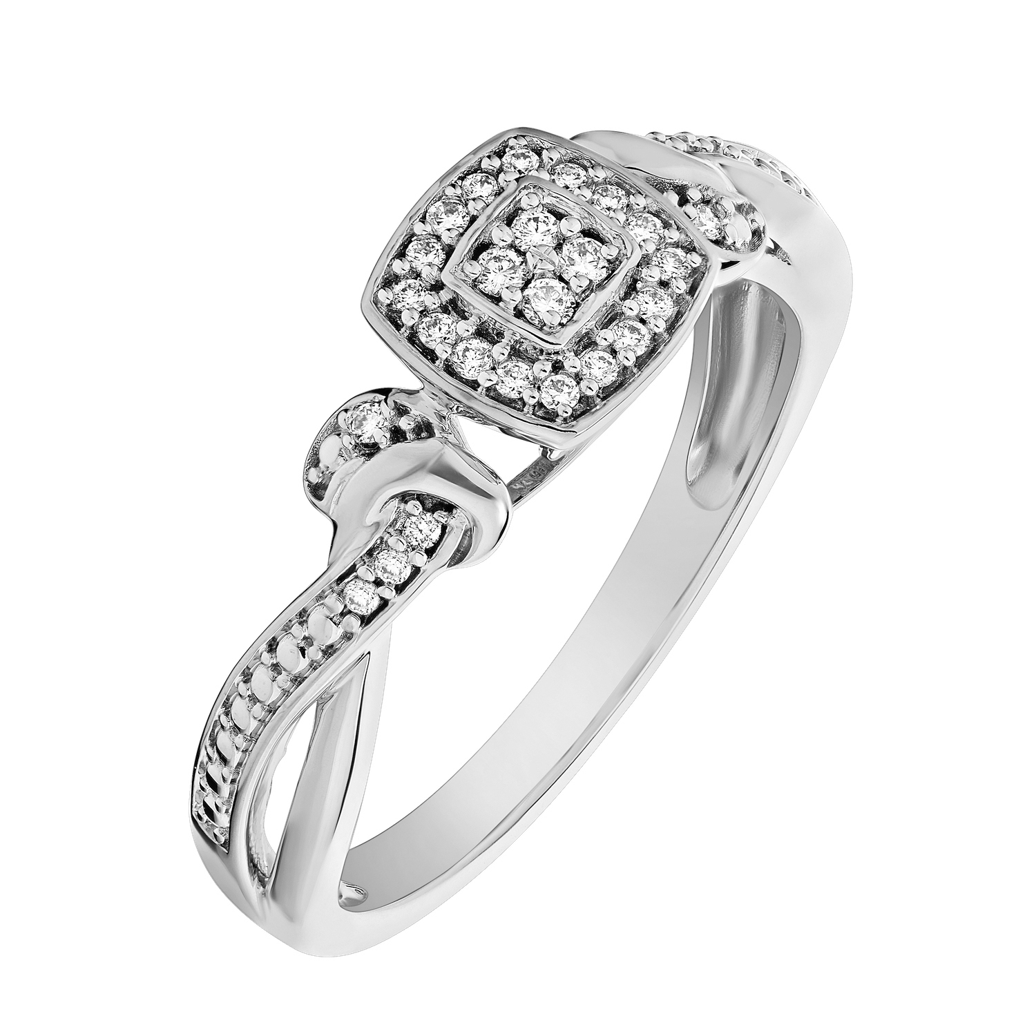 10K White Gold Cushion Shaped Cluster Center Halo Diamond