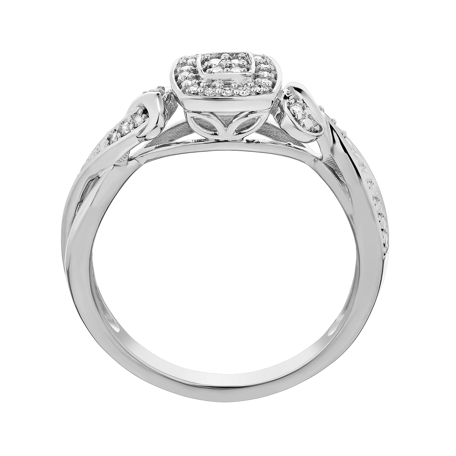 10K White Gold Cushion Shaped Cluster Center Halo Diamond