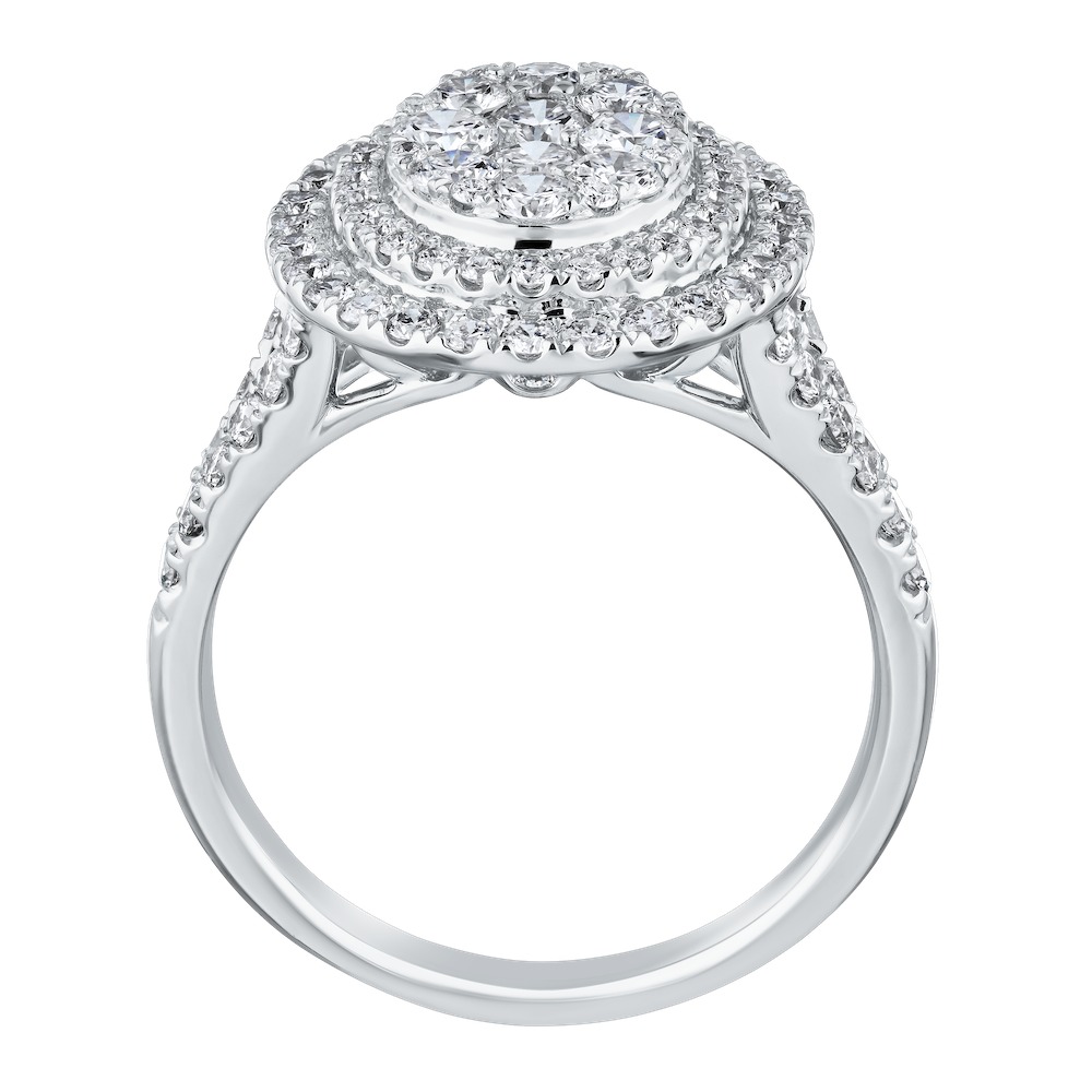 Eternal Fire&trade; 14kw White Gold Oval Cluster Center Double Halo Split Shank Diamond 1.50 Ctw