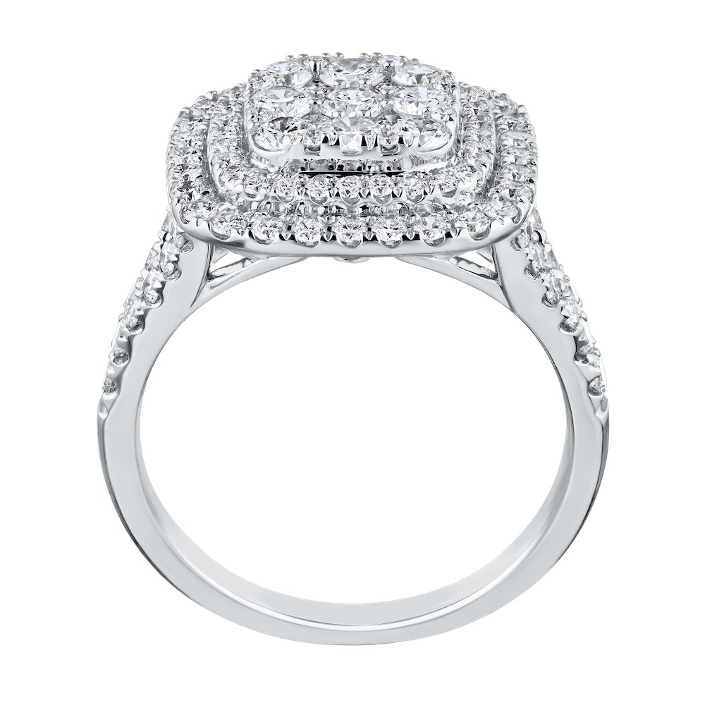 Eternal Fire&trade; 14kw White Gold Cushion Shape Cluster Center Double Halo Split Shank Diamond 1.50 Ctw