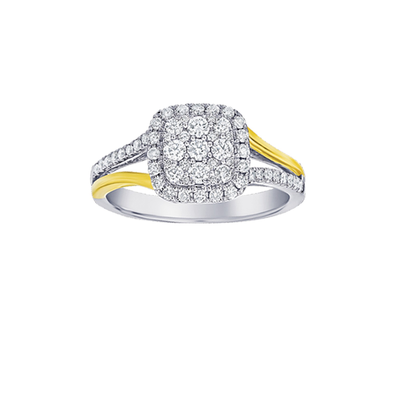 Eternal Fire&trade; 14k Two Tone Gold Cushion Shape Cluster Center Halo Split Shank Diamond 0.50 Ctw