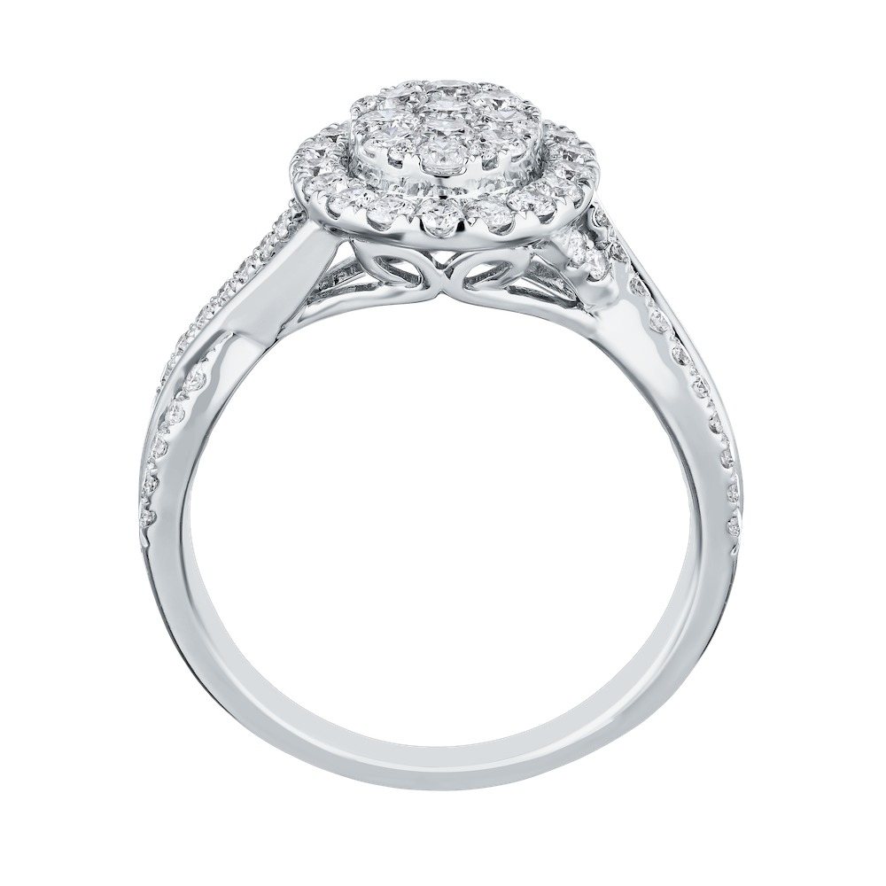 Eternal Fire&trade; 14kw White Gold Oval Shape Cluster Center Halo Crossover Shoulders Diamond 1.00 Ctw