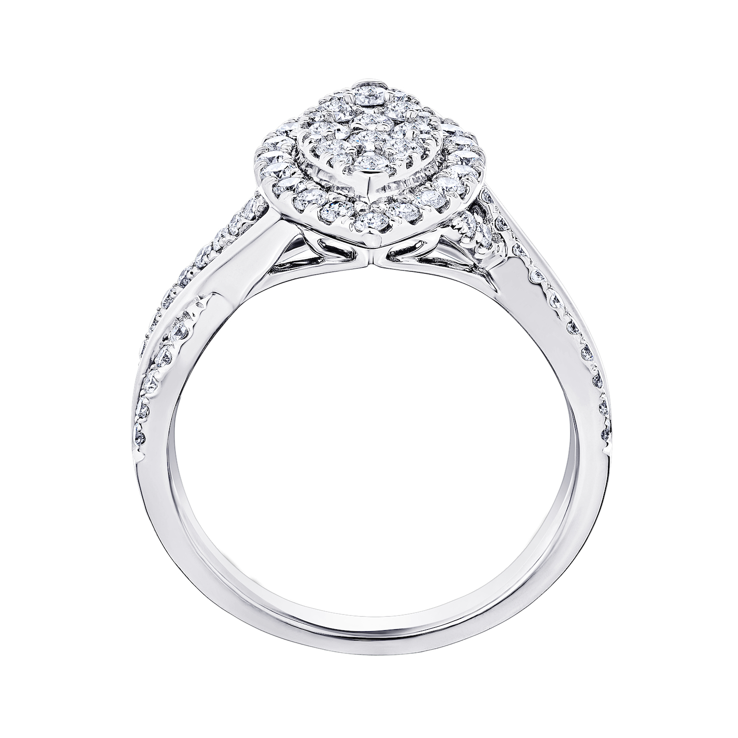 Eternal Fire&trade; 14kw White Gold Marquise Shape Cluster Center Halo Crossover Shoulders Diamond 1.00 Ctw