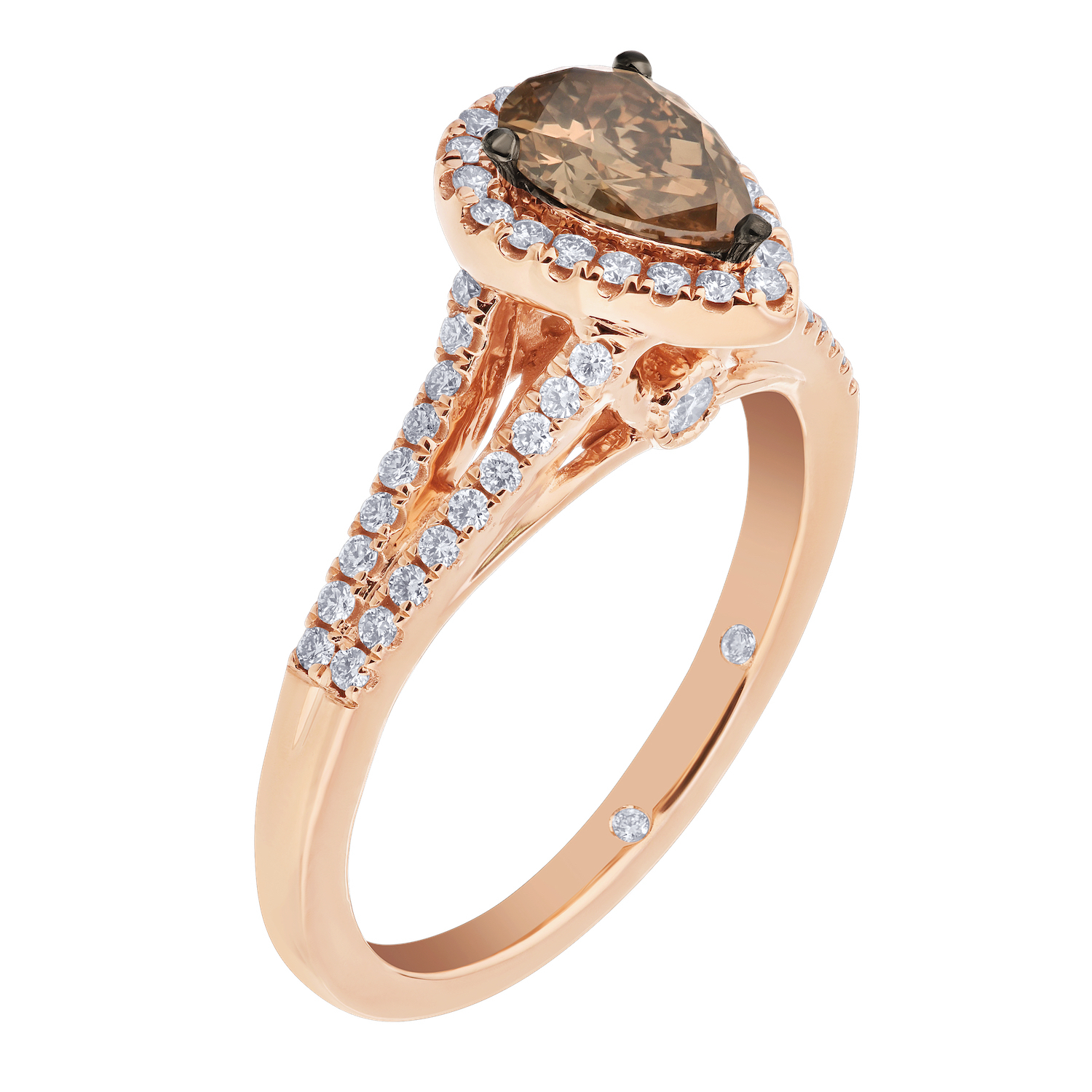 Cinnamon Dulce&trade; 14k Cognac Pear Shape White Halo Split Shank Diamond & Cognac 1.08 Ctw