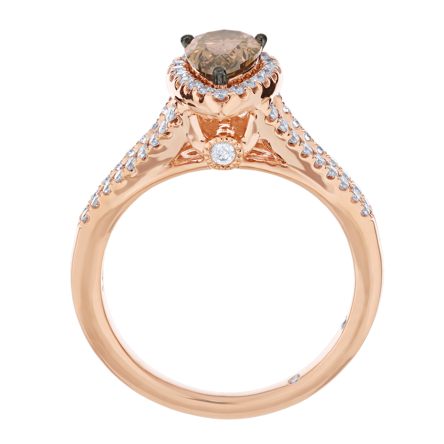 Cinnamon Dulce&trade; 14k Cognac Pear Shape White Halo Split Shank Diamond & Cognac 1.08 Ctw