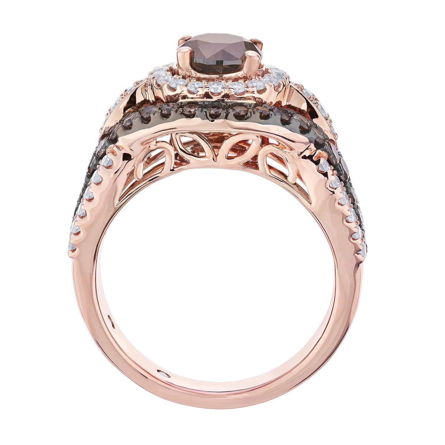 Cinnamon Dulce&trade; 14k Round Cognac Center White Halo Cognac Double Halo Diamond & Cognac 2.08 Ctw