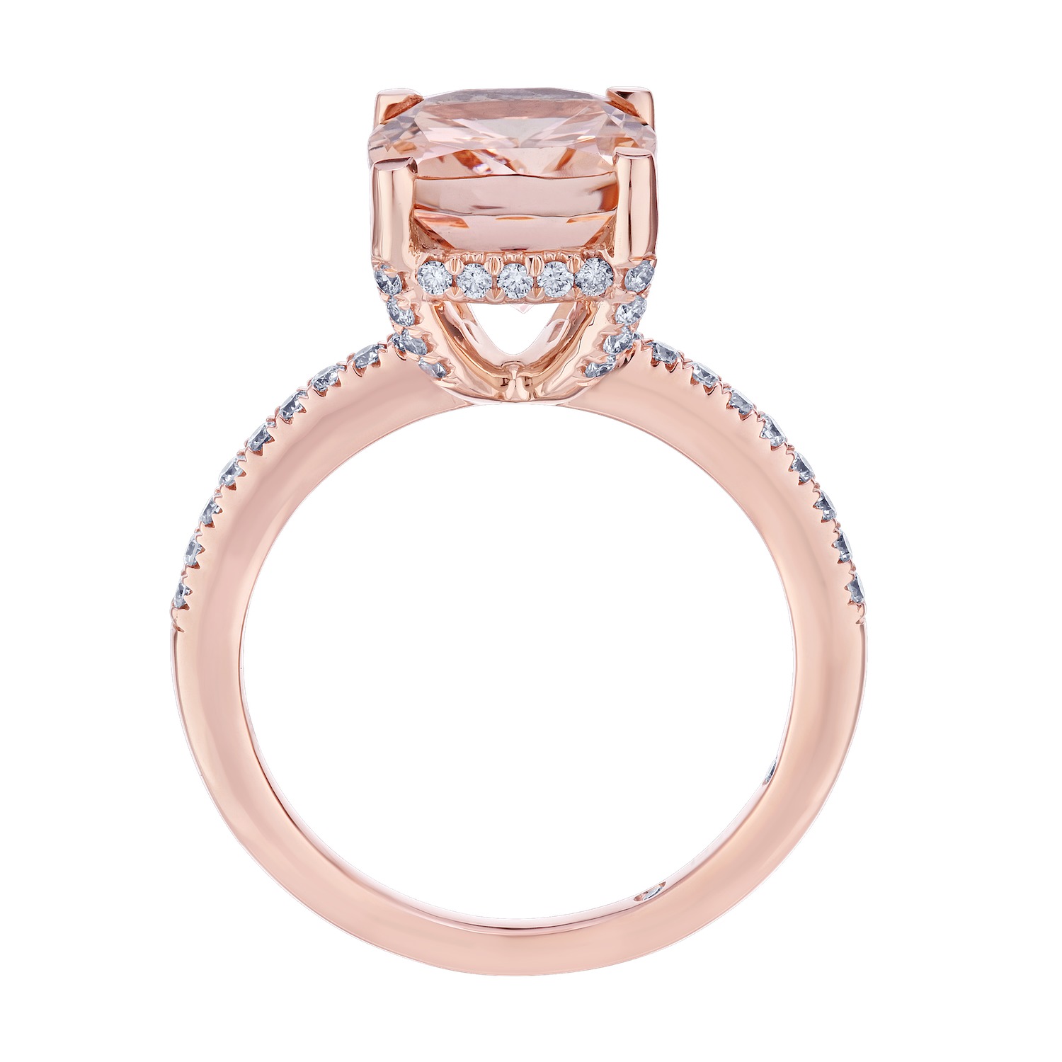 Peach Blossom&trade; Rose Gold Elongated Cushion 4 Prongs with Pave Shoulders Ring Diamond 3.91 Ctw