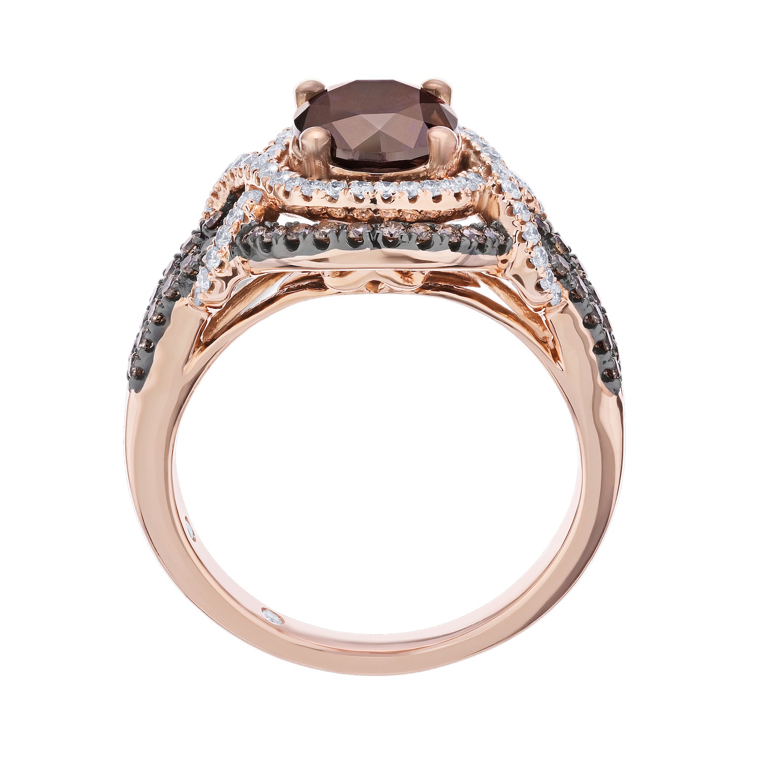 Cinnamon Dulce&trade; 14k Round Cognac Center Cognac & White Double Halo Crossover Shoulders Diamond & Cognac 2.022 Ctw