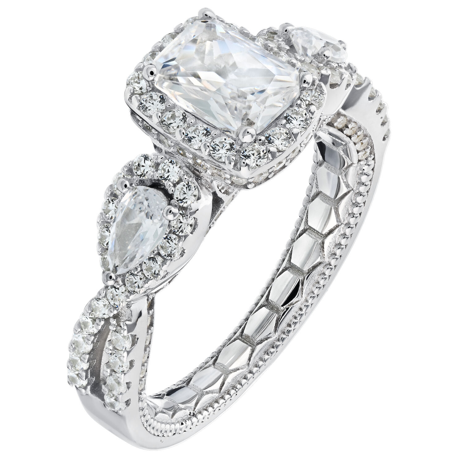 Enchanted Love&trade; 14KW White Gold Diamond 1.75 Ctw Cushion Halo W/Pear-Shape Halo Shoulders Semi-Mount Engagement Ring