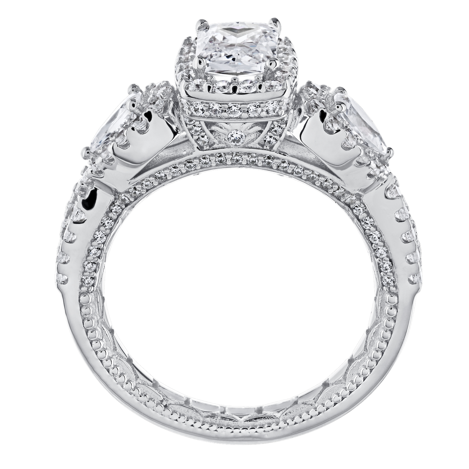 Enchanted Love&trade; 14KW White Gold Diamond 1.75 Ctw Cushion Halo W/Pear-Shape Halo Shoulders Semi-Mount Engagement Ring