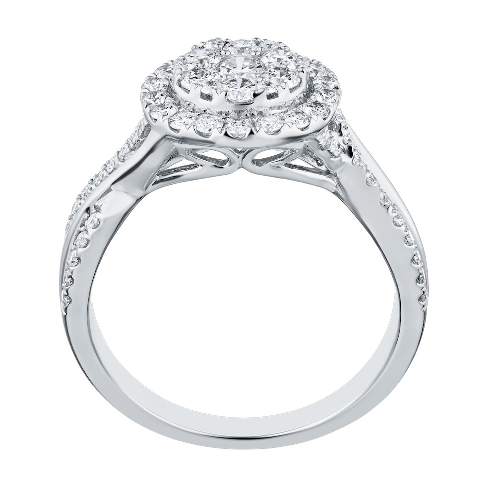 Eternal Fire&trade; 14kw White Gold Round Shape Cluster Center Halo Crossover Shoulders Diamond 1.00 Ctw