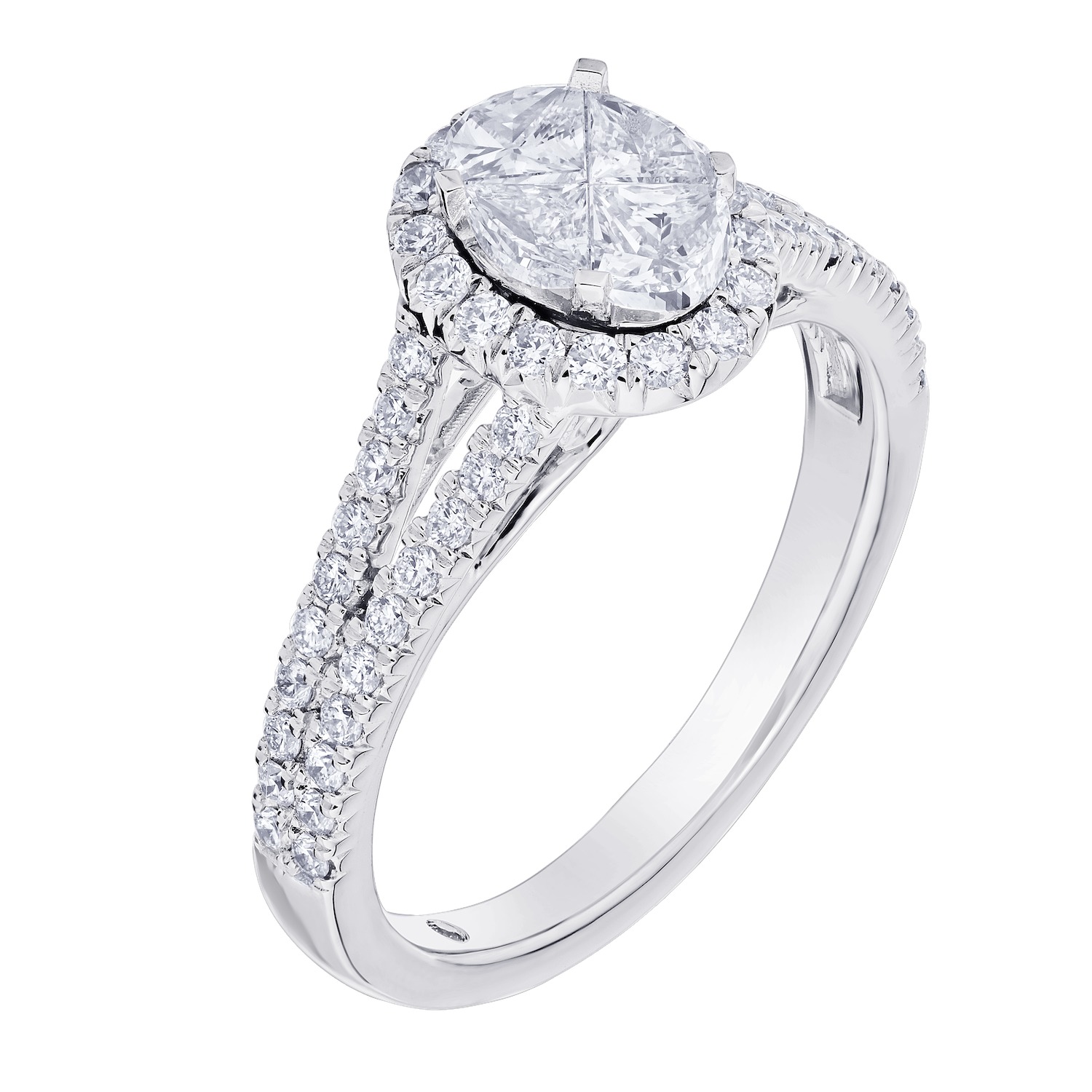 Compozit&trade; 14KW White Gold Oval Shape Halo With Split Shank Ring Diamond 1.00 Ctw Cutting Edge Technology