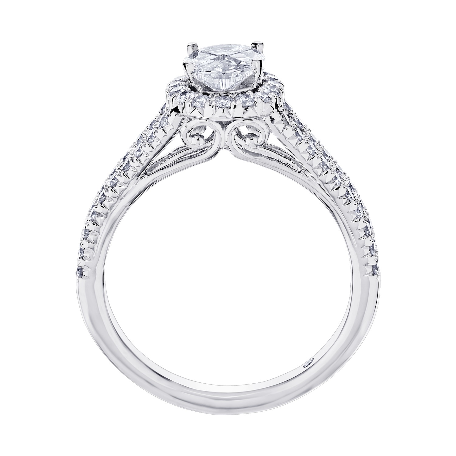 Compozit&trade; 14KW White Gold Oval Shape Halo With Split Shank Ring Diamond 1.00 Ctw Cutting Edge Technology