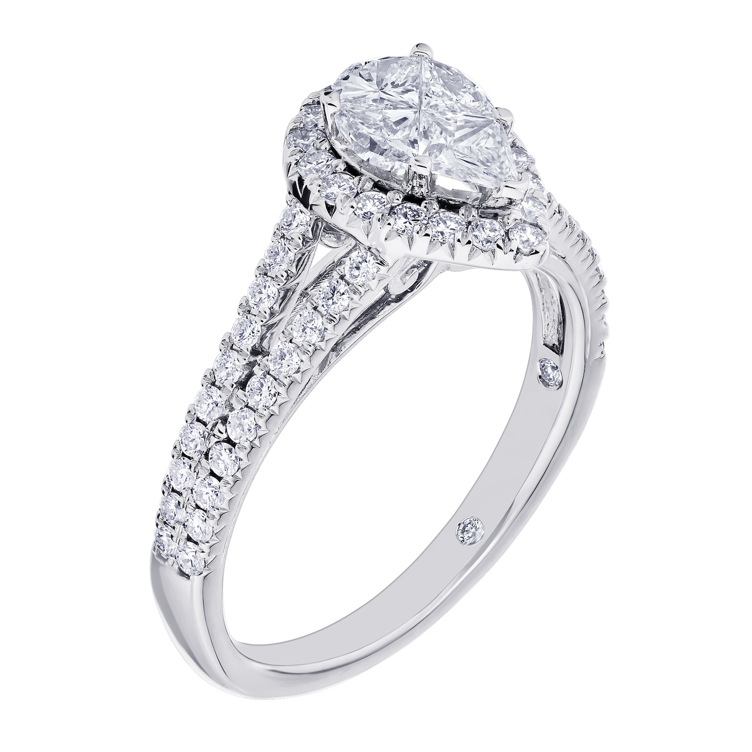 Compozit&trade; 14KW White Gold Pear-shape Halo With Split Shank Ring Diamond 1.00 Ctw Cutting Edge Technology