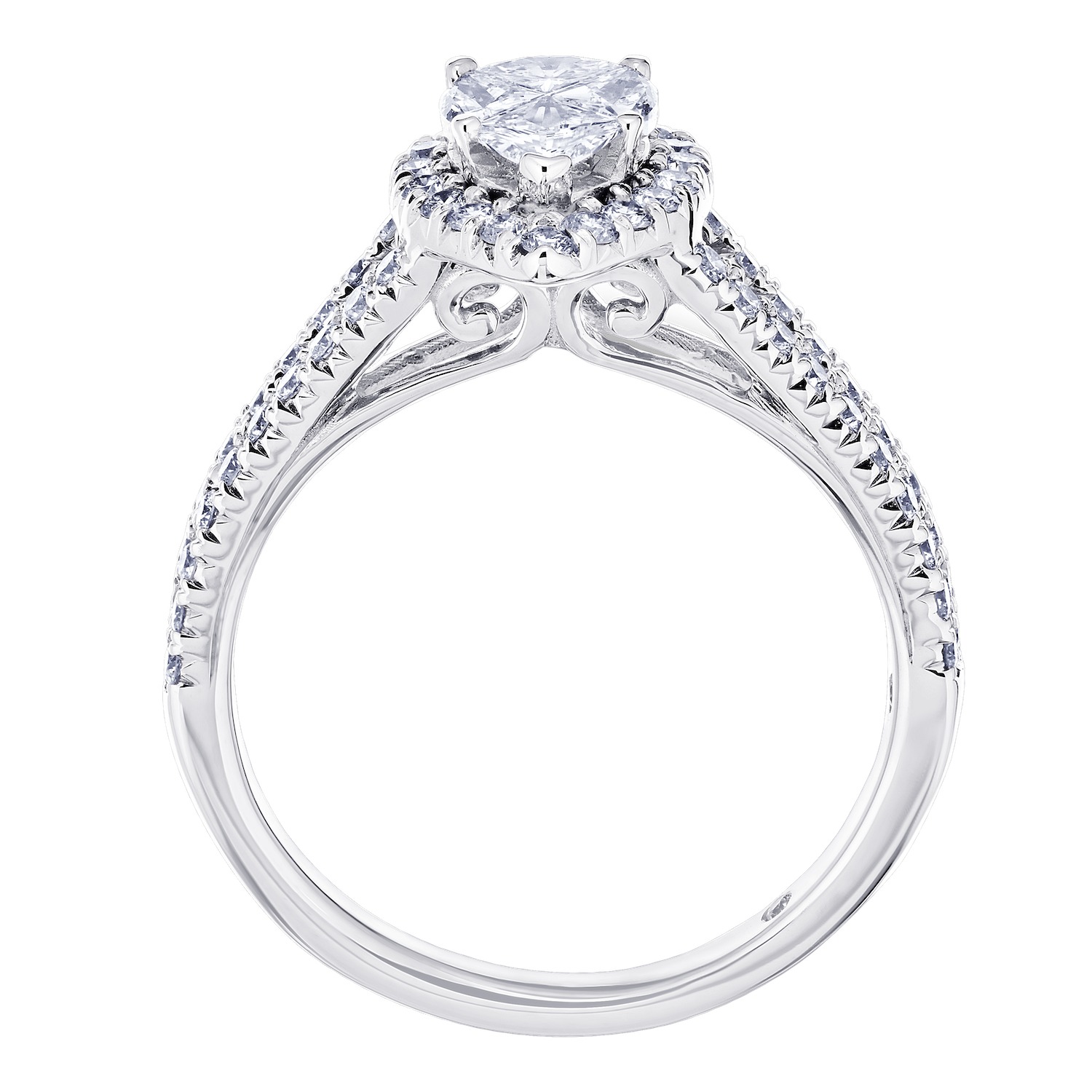 Compozit&trade; 14KW White Gold Pear-shape Halo With Split Shank Ring Diamond 1.00 Ctw Cutting Edge Technology