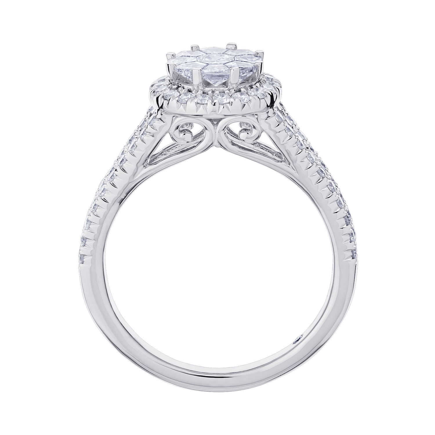 Compozit&trade; 14KW White Gold Round Shape Halo With Split Shank Ring Diamond 1.00 Ctw Cutting Edge Technology