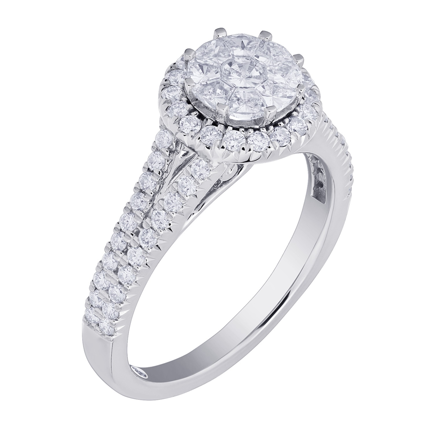 Compozit&trade; 14KW White Gold Round Shape Halo With Split Shank Ring Diamond 1.00 Ctw Cutting Edge Technology