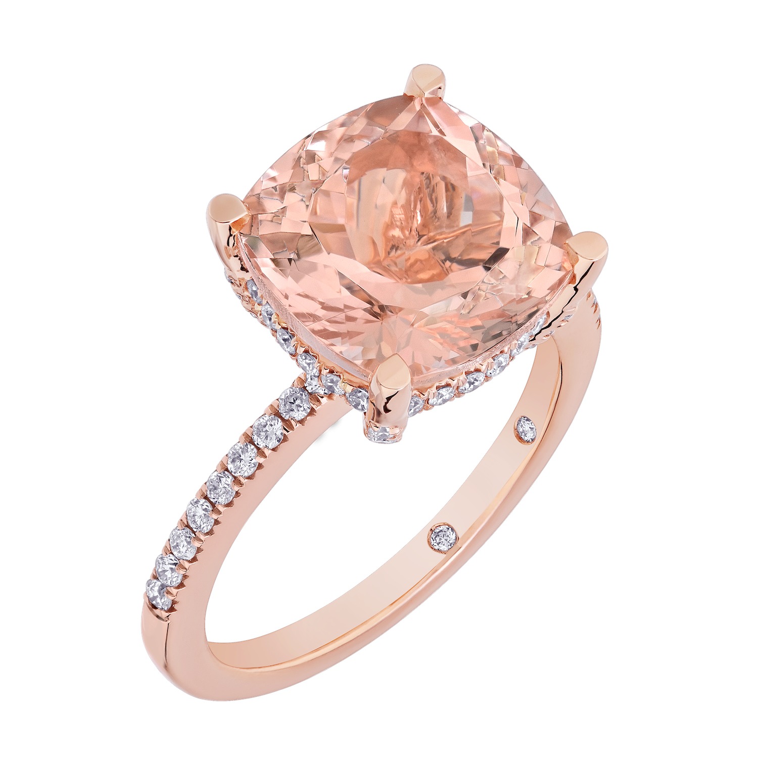 Peach Blossom&trade; Rose Gold 4 Prong Cushion Center with Pave Shoulders Ring Diamond 5.52 Ctw