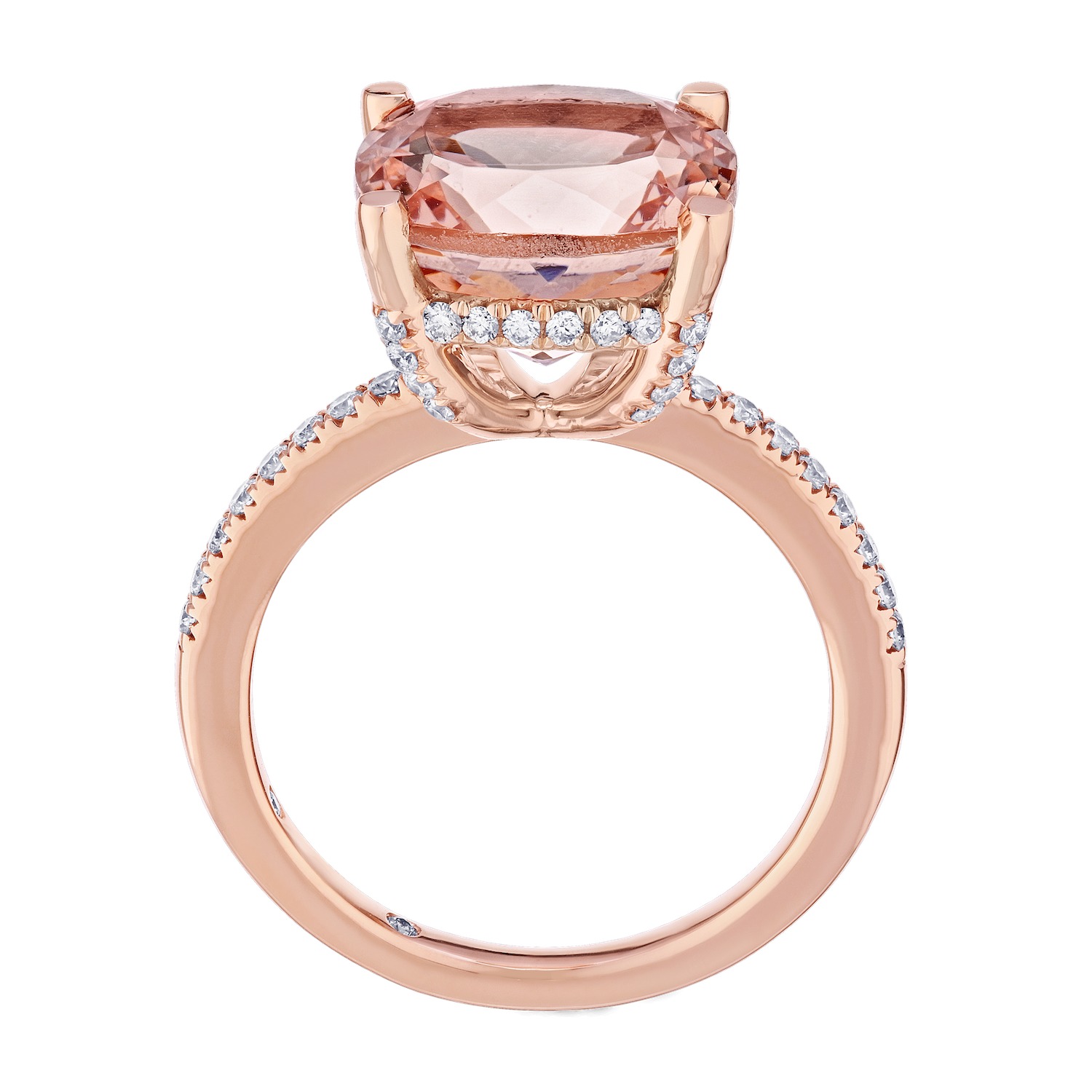 Peach Blossom&trade; Rose Gold 4 Prong Cushion Center with Pave Shoulders Ring Diamond 5.52 Ctw