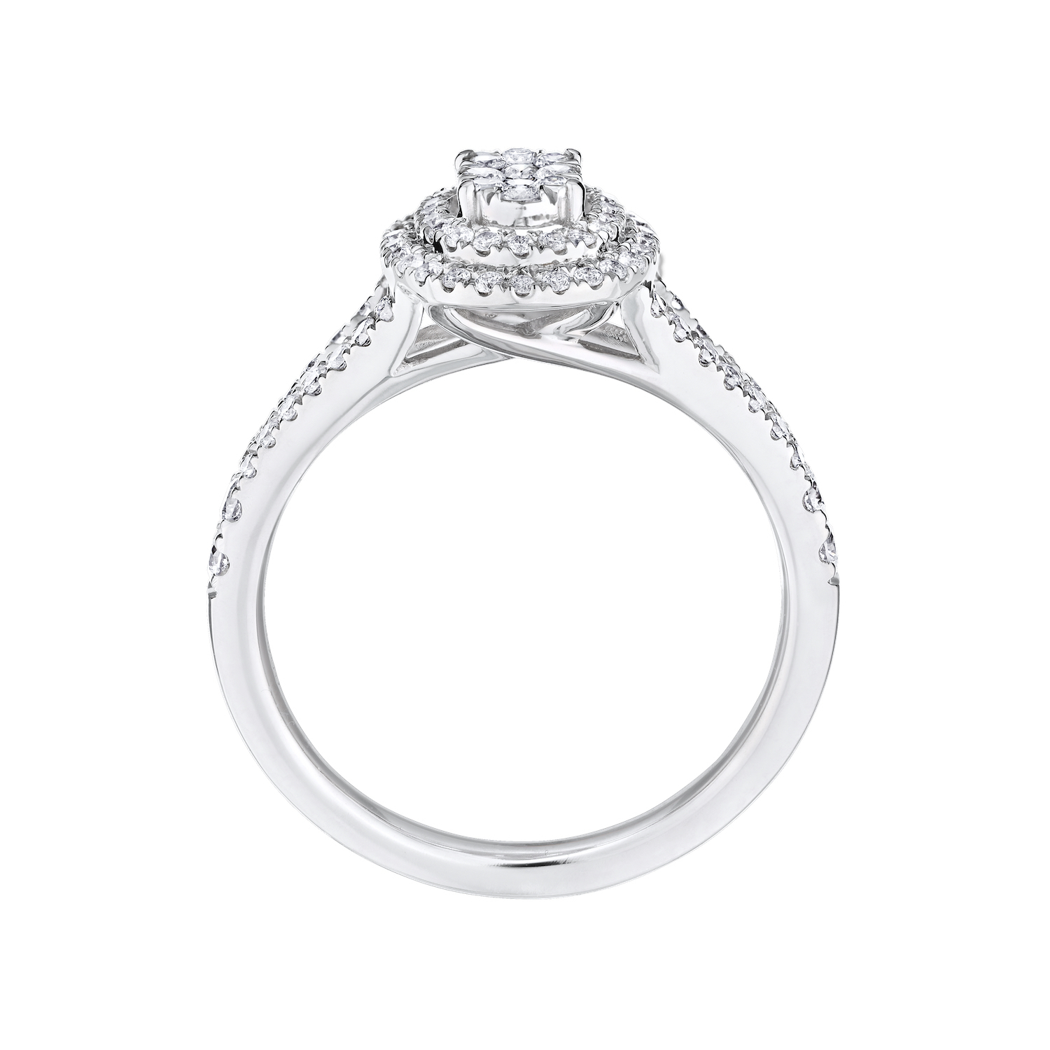 Eternal Fire&trade; 14kw White Gold Oval Shape Cluster Double Halo Split Shank Diamond 0.60 Ctw