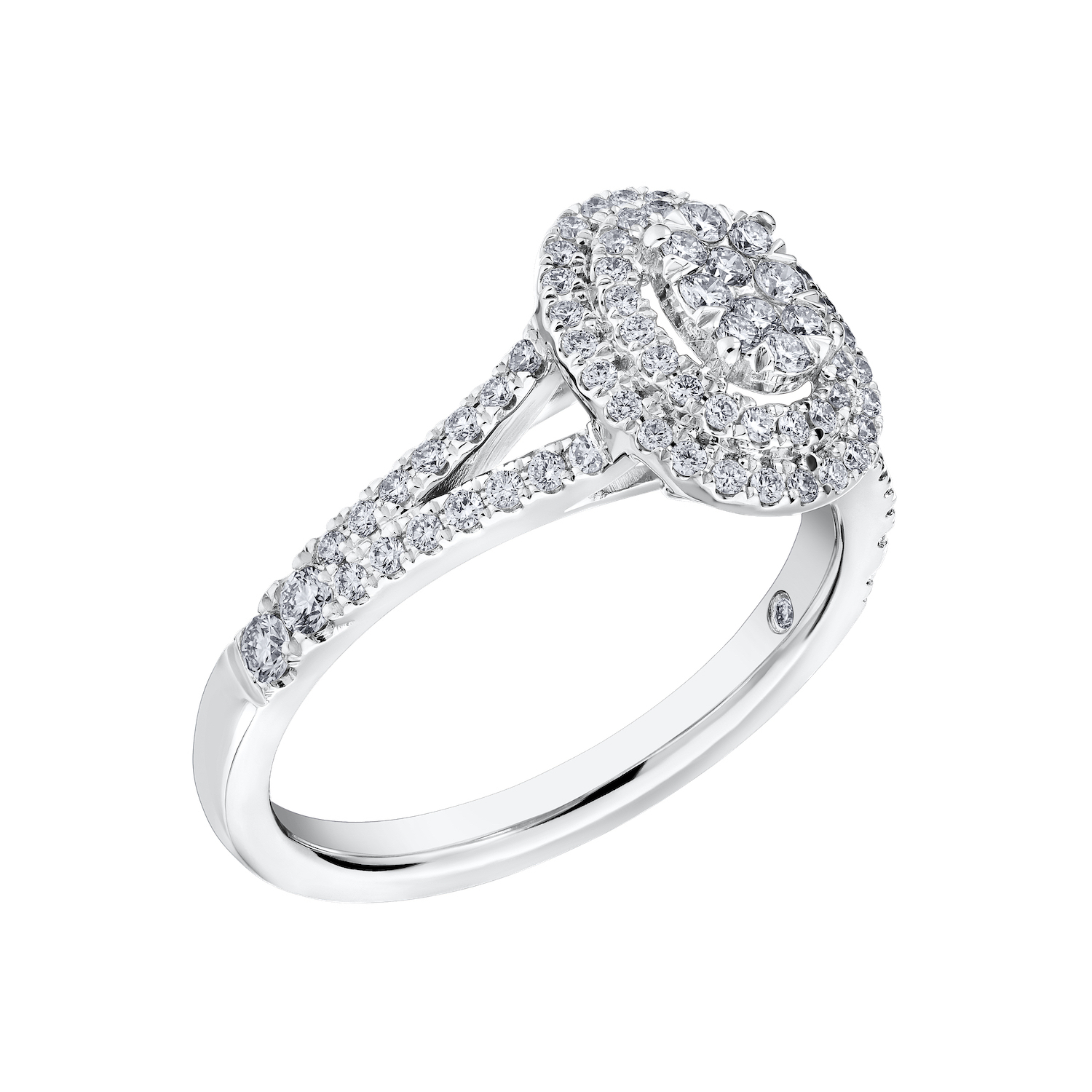 Eternal Fire&trade; 14kw White Gold Oval Shape Cluster Double Halo Split Shank Diamond 0.60 Ctw