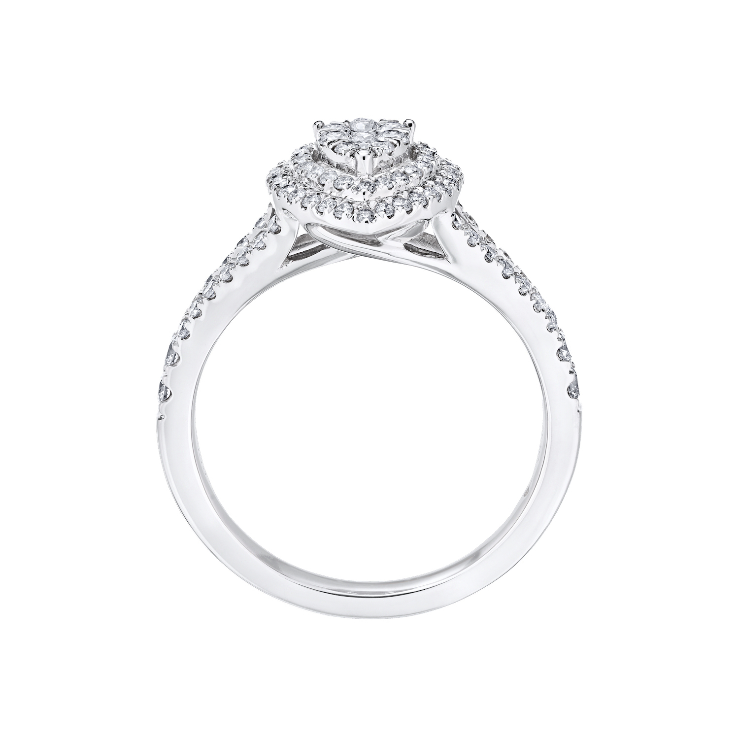 Eternal Fire&trade; 14kw White Gold Pear-Shape Cluster Wide Double Halo Split Shank Diamond 0.60 Ctw