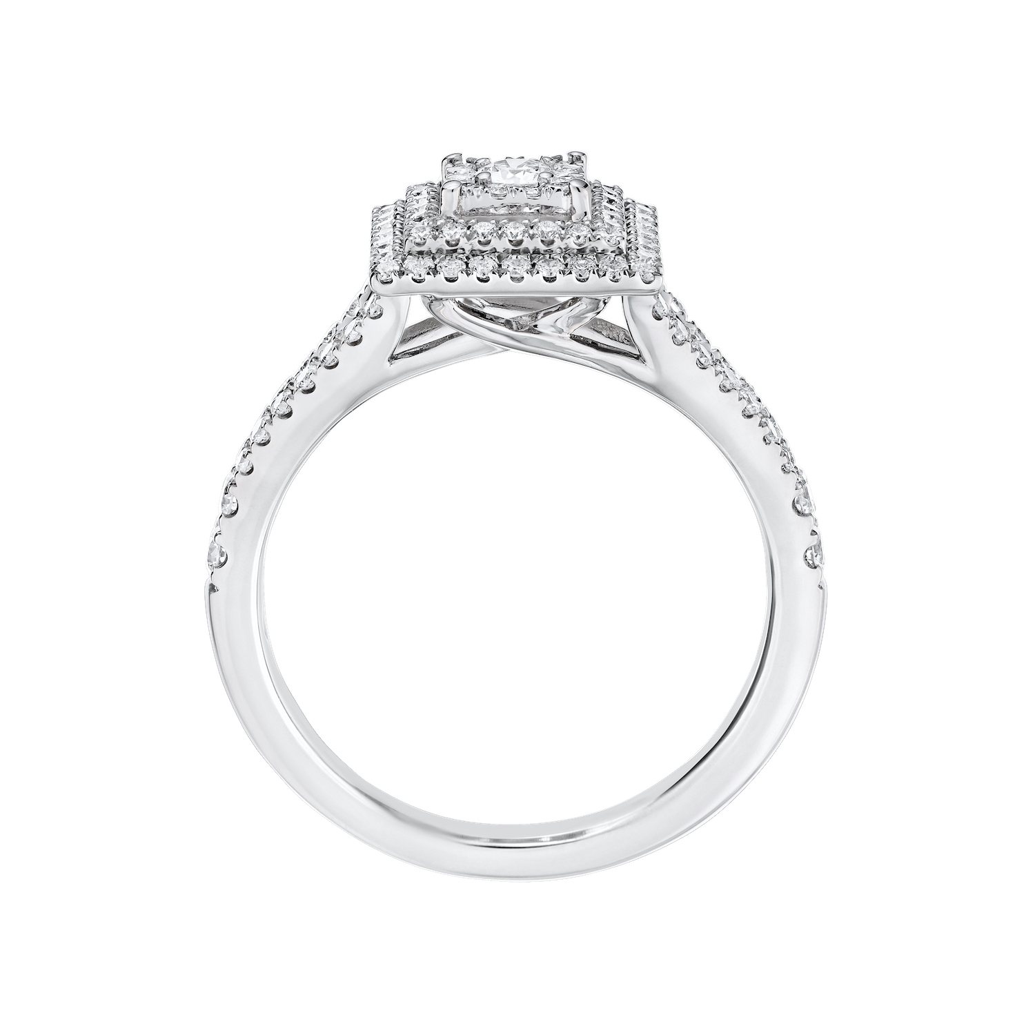 Eternal Fire&trade; 14kw White Gold Square Shape Cluster Wide Double Halo Split Shank Diamond 0.60 Ctw