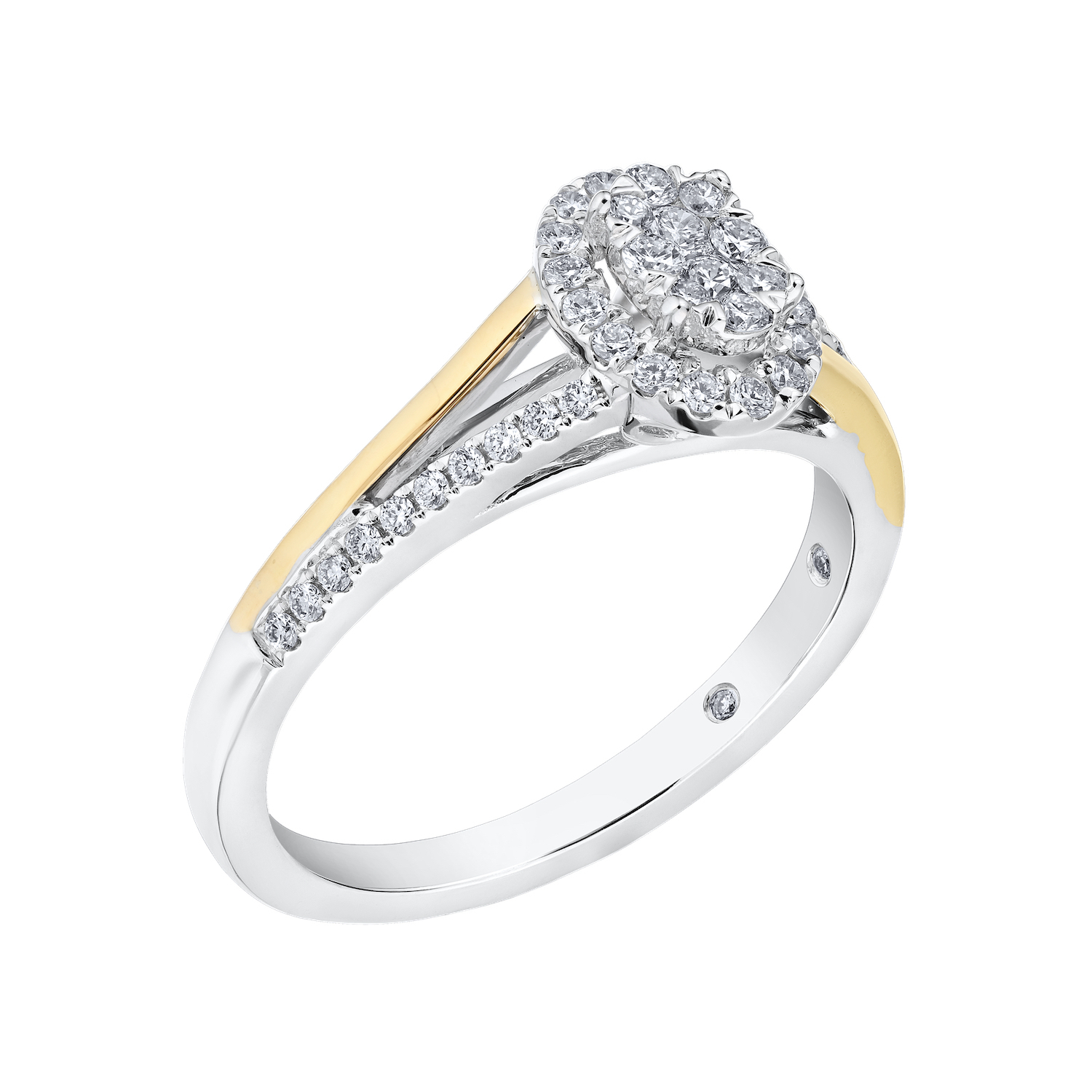 Eternal Fire&trade; 14k Two Tone Gold Oval Shape Halo with Split Shank Diamond 0.33 Ctw